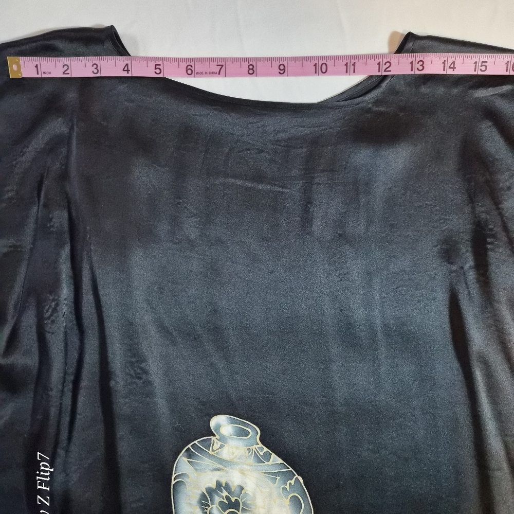 Vitan 100% Silk Kaftan Tunic Top Black Asian Graphic Pottery Calligraphy Art - Picture 5 of 5